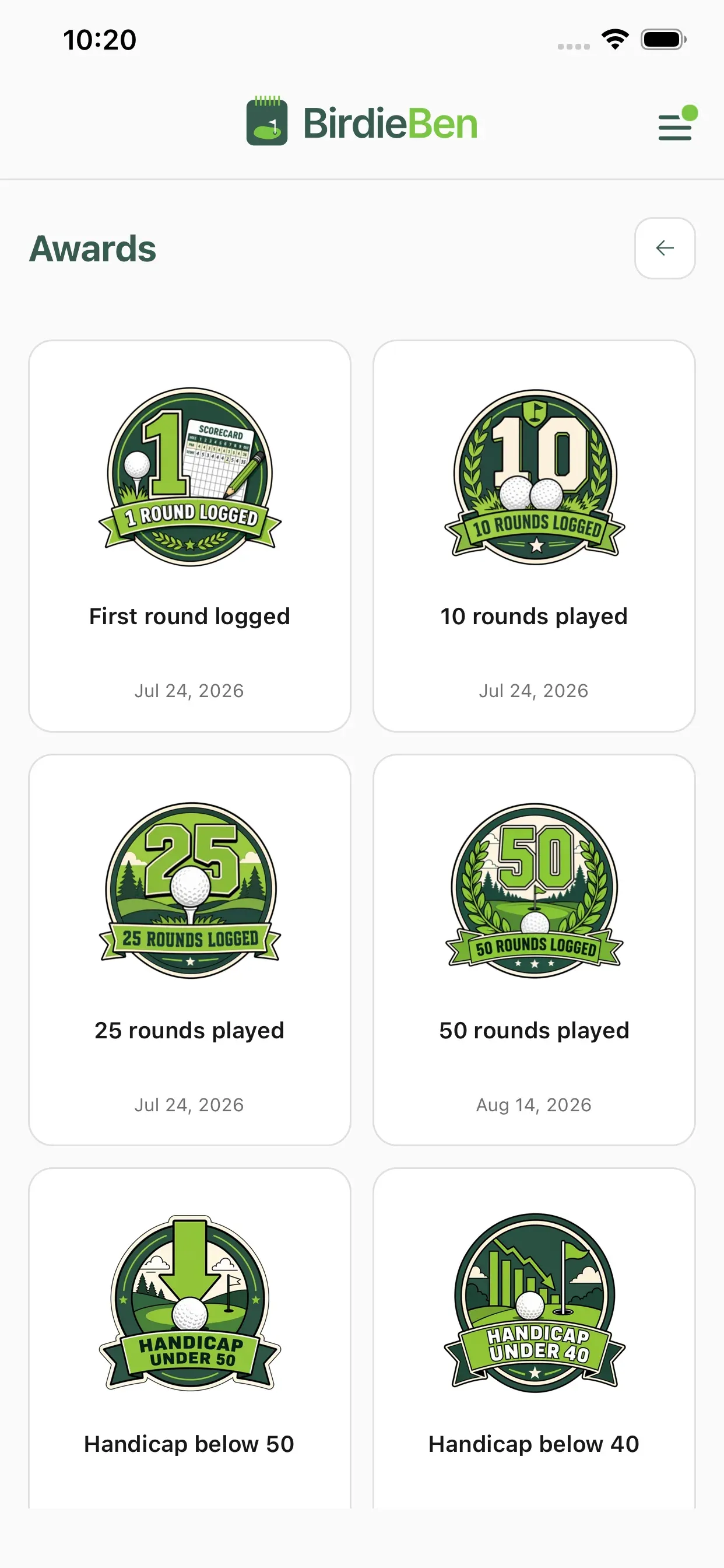 Awards screen